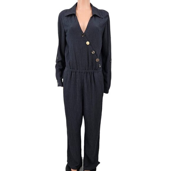 Soft Surroundings Cannes Jumpsuit Black Women's L Gauze Artsy Boho Hippie Beach - Picture 1 of 12
